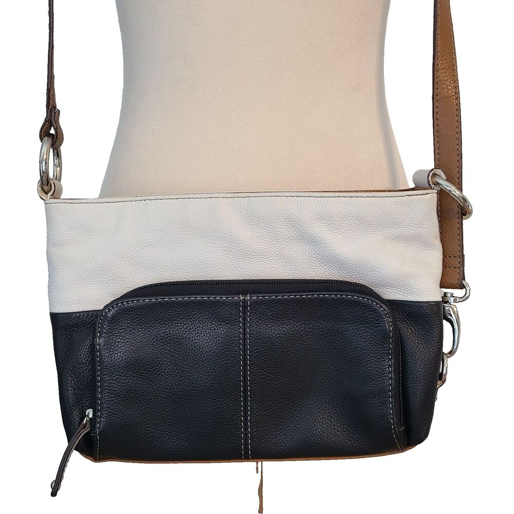 Tignanello Tri Color Pebbled Leather Crossbody Organizer Bag Minimalist Colorblk